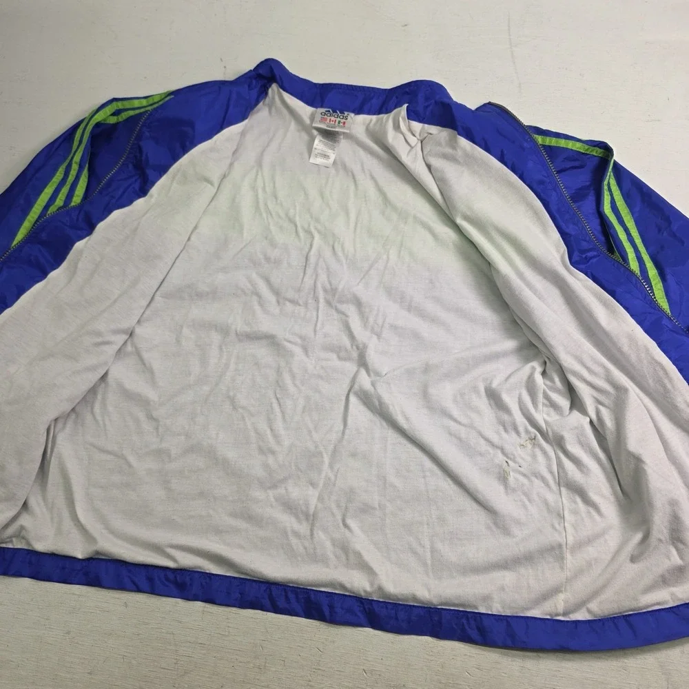 Vintage Adidas Track Jacket 3 Stripes Logo Green Blue‎ Colorblock Lined Youth XL